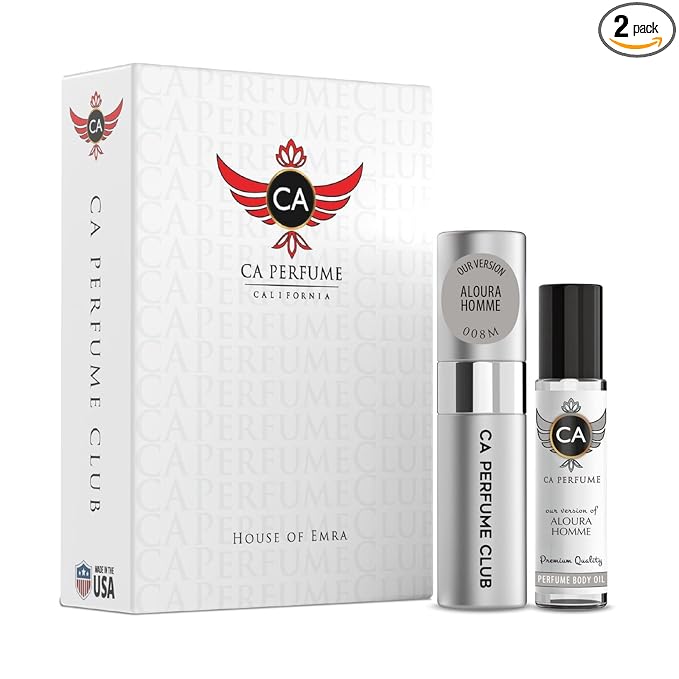 CA Perfume Duo Impression of Aloura Homme For Men Perfume Layering Cologne Set Long Lasting Travel Size EDP + Body Oil Roll-On Bottle 0.27 Fl Oz+0.33 Fl Oz