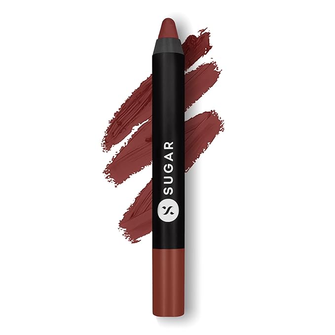 SUGAR Cosmetics Matte as Hell Crayon Lipsticks for Women Lasts Up To 8+ Hours Lip Crayon with Sharpener - 2.8 g (Pack of 1) 17 BRANDY HARRINGTON