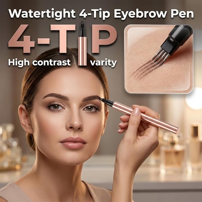 Microblading Eyebrow Pen, 2026 Upgraded 4-Tip 3D Waterproof Eyebrow Pencil, Premium Eye Brow Pen Natural Magic Eyebrow Makeup Fine Stroke Contouring Pencil Long-Lasting Stay on All Day (Grey)