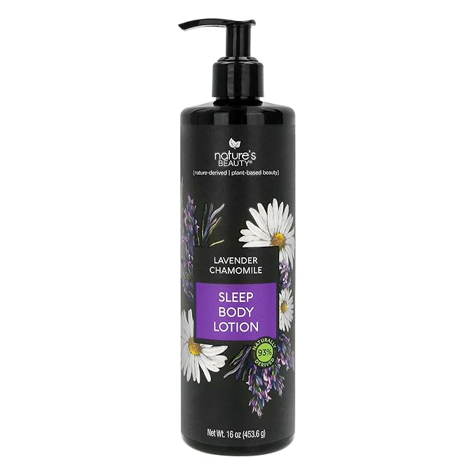 Nature's Beauty Lavender Chamomile Sleep Body Lotion, Lightweight Moisturizer for Dry Skin, with Shea Butter, Jojoba, Coconut & Moringa Oils, 16 fl oz