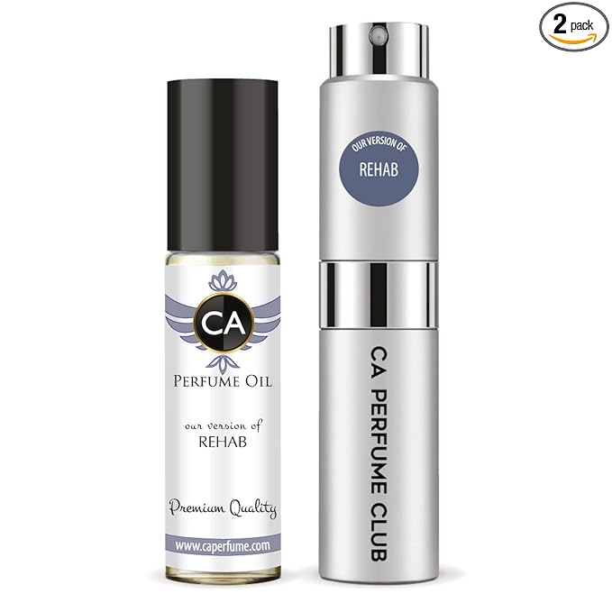 CA Perfume Duo Impression of Rehab For Women And Men Perfume Layering Set Long Lasting Travel Size EDP + Body Oil Roll-On Bottle 0.27 Fl Oz+0.33 Fl Oz