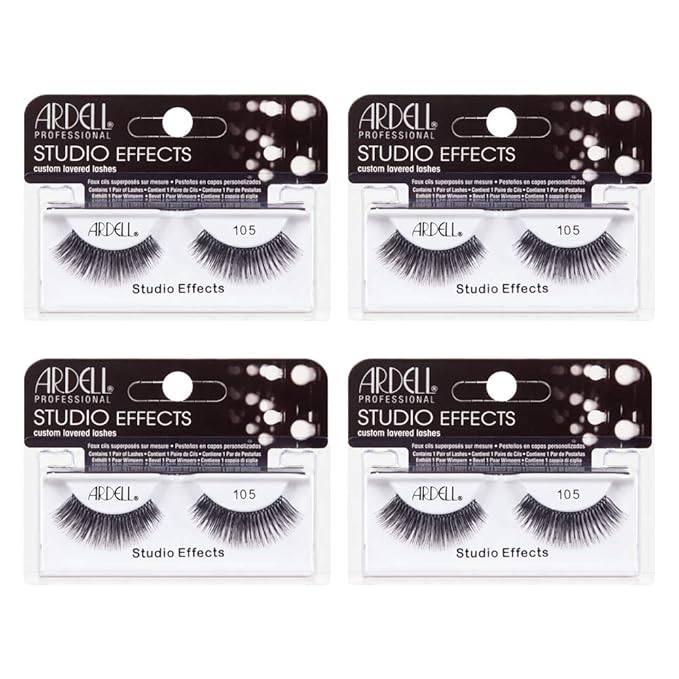 Ardell Studio Effects False Eyelashes 105 - Custom Layered Lashes for Dramatic Eye Look, Reusable Strip, 4 Pack