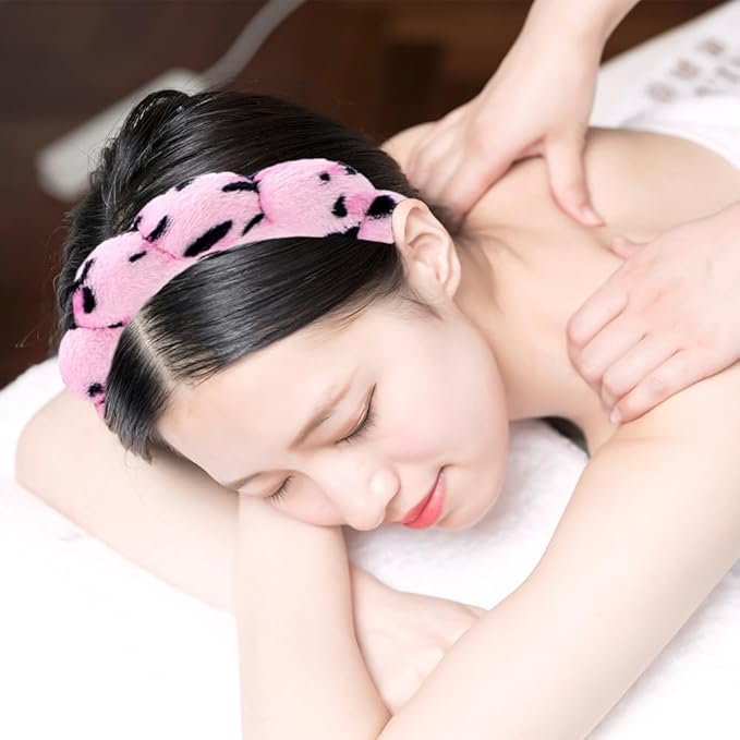 Tetizo Spa Headbands for Washing Face Wristband Set Sponge Makeup Skincare Headband Wrist Towels Bubble Soft Terry Towel Cloth Hairband for Women Puffy Headwear Non Slip Thick Thin Hair