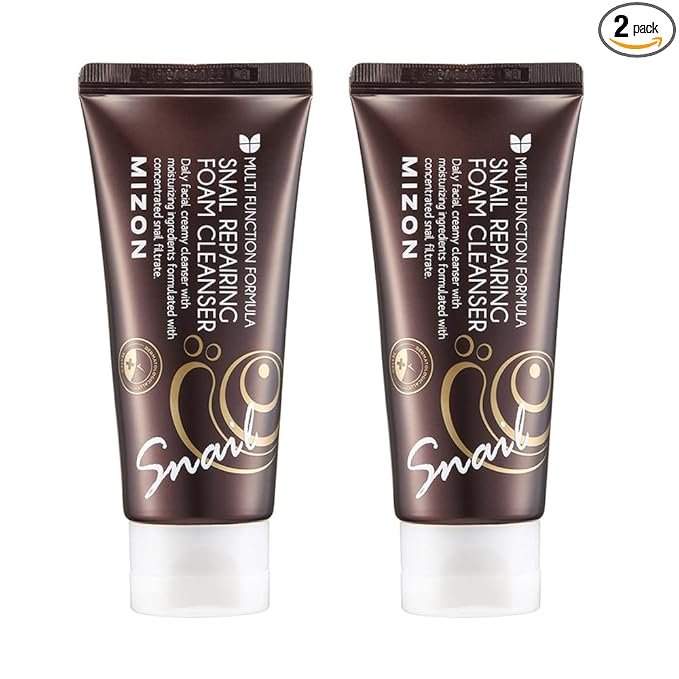 MIZON Snail Repairing Foam Cleanser Snail Mucin Face Wash Soft Face Cleanser for Pores and Blackheads Moisturizing Formula Korean Skincare (2.02 fl oz) (2 pack)