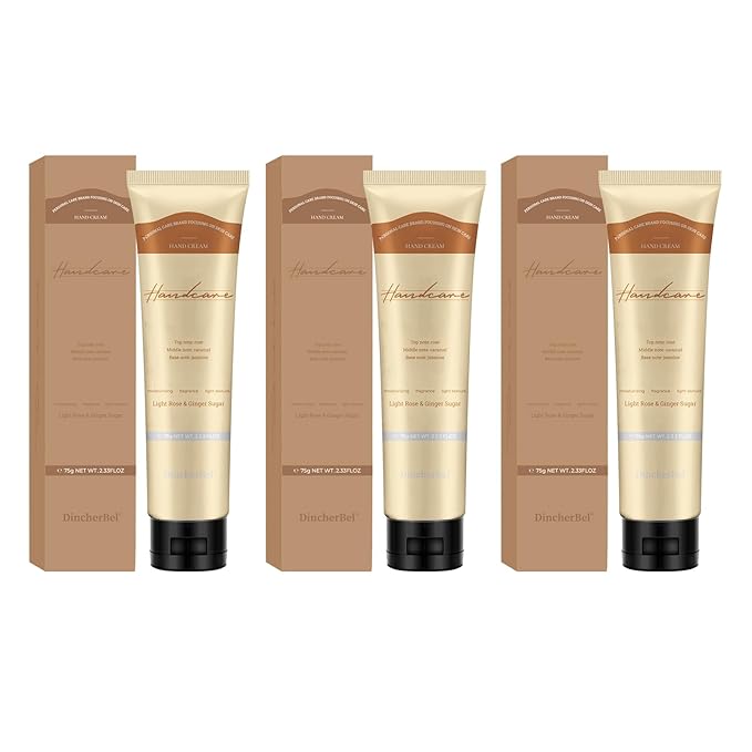 DincherBel 3 Pack Refreshing Hand Cream, Everyday Hand Cream with Niacinamide (Vitamin B3) to Refresh Skin and Vitamin C to Help Soothe the Skin, Light Rose & Ginger Sugar Scent, 2.33 oz each