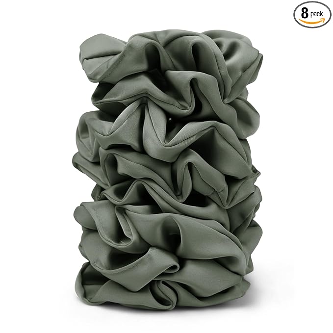 Satin Scrunchies for Women – 8PCS Green Silk Hair Ties – No Crease, Frizz-Free, Gentle Elastic Hair Bands for Thick & Thin Hair, Soft & Stylish Hair Accessories Gifts