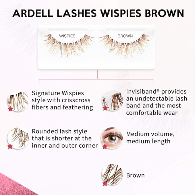 Ardell Wispies False Eyelashes - Brown, Natural Look Wispy Lashes, Lightweight & Reusable Strip, 4 Pack
