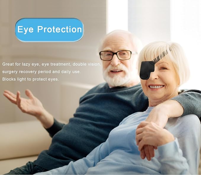 Eye Patches for Adults and Kids, 2 Pcs 3D Eye Patch Black Adjustable Medical Eyepatch for Lazy Eye Amblyopia Strabismus and After Surgery (Right & Left Eye - Black, 1 Count (Pack of 2))