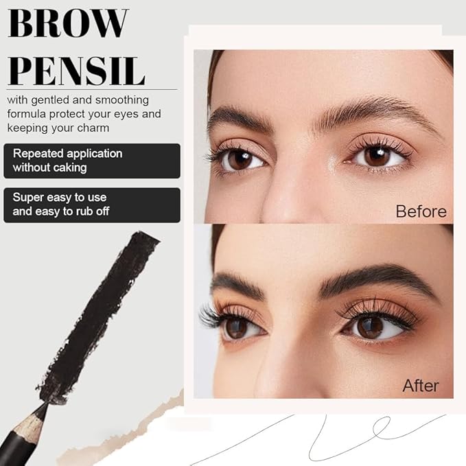 12Pcs Black Eyebrow Pencils for Women, Wooden Hard-Core Eyebrow and Eyeliner Pencil, Long Lasting Waterproof and Sweat-Proof, Beginner Makeup Brow Pencil (Black)