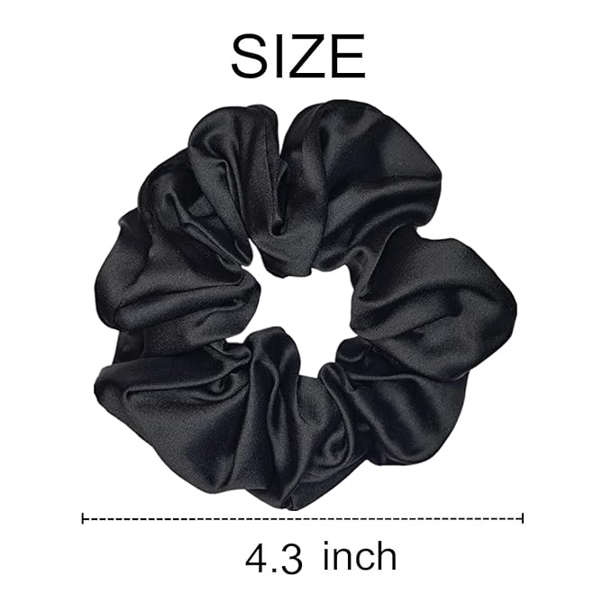 12 Pcs Satin Silk Scrunchies Soft Hair Ties Fashion Bands Bows Ropes Elastic Ponytail Holders Accessories for Women and Girls (4.3 Inch, Black)