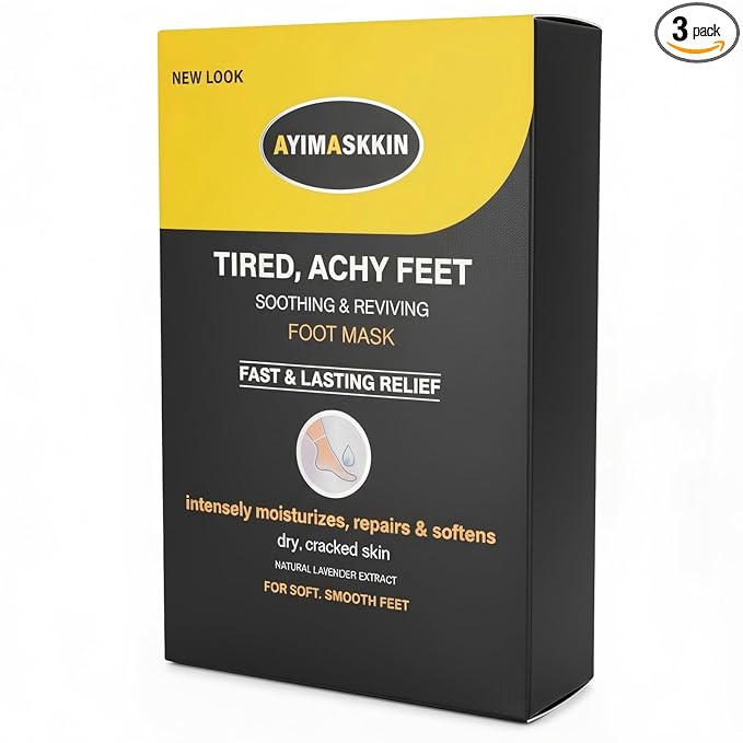 Foot Masks for Dry Cracked Feet, Lavender Moisturizing Socks - Intensive Hydrating Foot Care & Cracked Heel Treatment, 3 Pairs