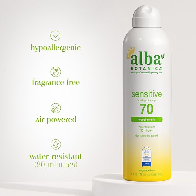 Alba Botanica Sensitive Sunscreen Spray SPF 70, 5 Oz (Pack of 2)
