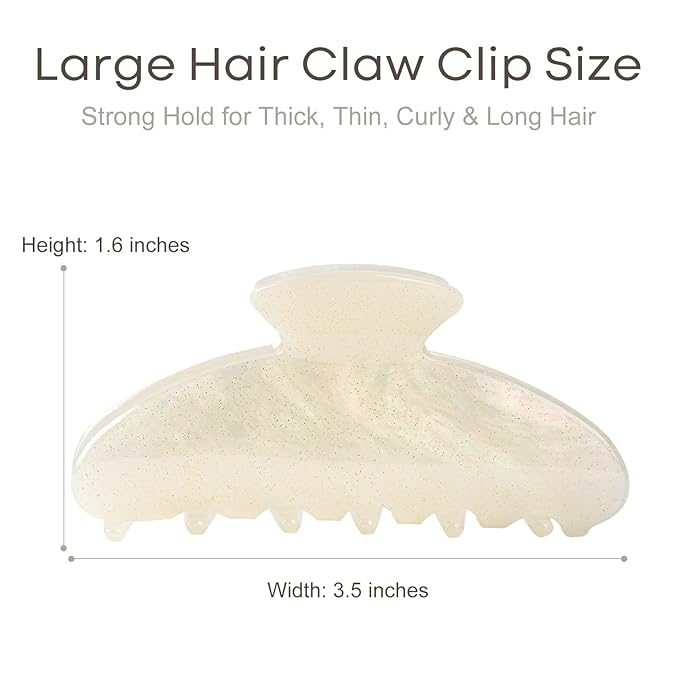 Aileam Acetate Hair Claw Clips for Women,White Beige hair clip French Design Strong Hold Non-Slip claw clips for Thick Hair, 2 Pack