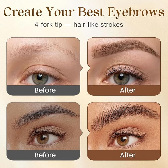 2Pcs 4-Tip Microblading Liquid Eyebrow Pen, Creates Natural Hair-Like Strokes, Waterproof Long-Lasting Smudge-Proof Brow Pen, Light Brown Eyebrow Pencil for Women (Light Brown)