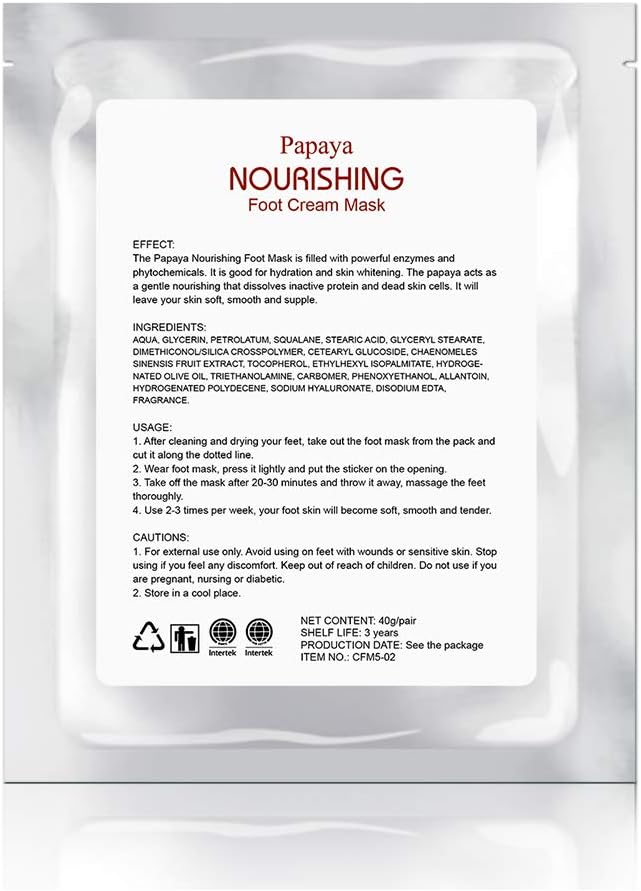 MOND’SUB Papaya Nourishing Foot Cream Mask Leave Skin Soft Smooth and Supple Dissolves Inactive Protein and Dead Skin Cells Spa Mask Moisture Enhancing Socks for Dry Feet(1box=5pcs)