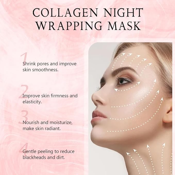 Collagen Night Wrapping Mask, Peel Off Hydrolyzed Collagen Facial Mask, Elasticity & Hydration, Tight Skin, Reduce Sagging & Dullness, 2.54 fl.oz