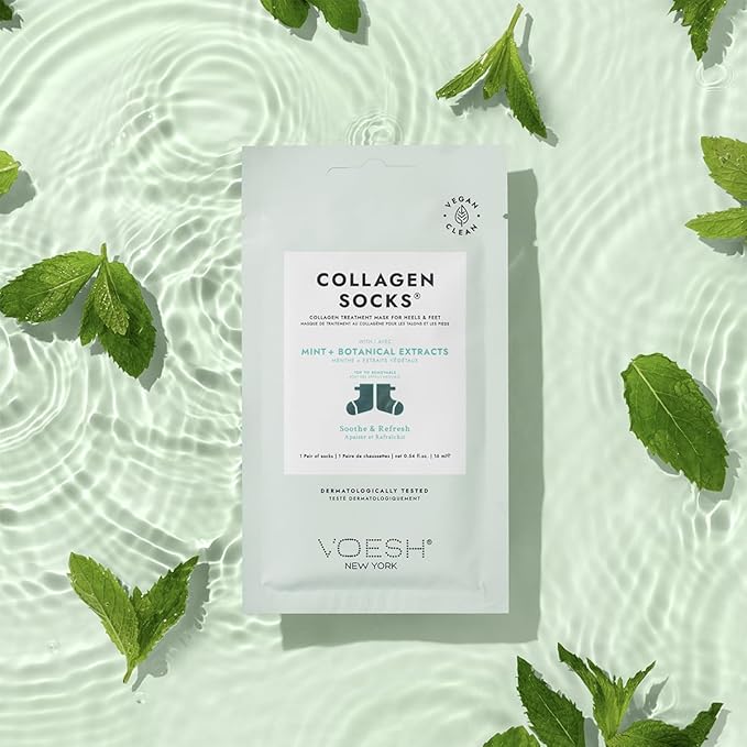 VOESH Collagen Socks, Collagen Socks for Dry Feet, 4 Pack, Peppermint Oil, Cracked Heel Repair, Moisturizing Socks, Spa Pedicure Treatment, Spa Socks, Foot Peel Masks, Vegan