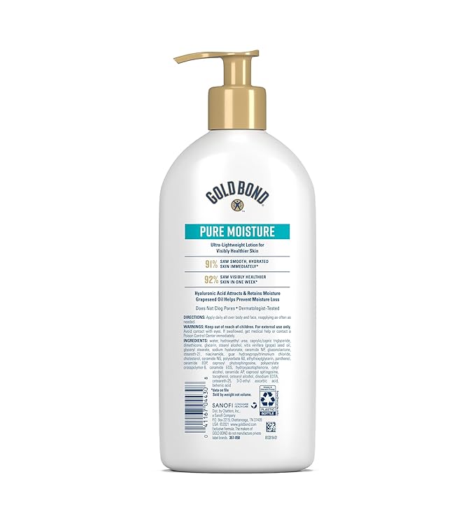 Gold Bond Pure Moisture Lotion, 14 oz., Ultra-lightweight Daily Body & Face Lotion for Dry Skin