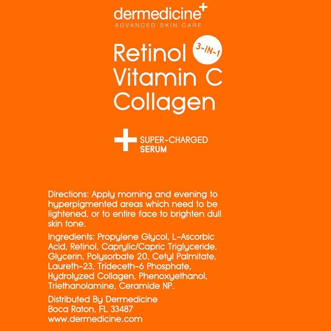 Retinol Vitamin C Collagen | Super Charged Anti-Aging Serum for Face | Pharmaceutical Grade Quality | Helps Smooth & Plump Fine Lines & Wrinkles & Brightens for Younger Skin Trial Size