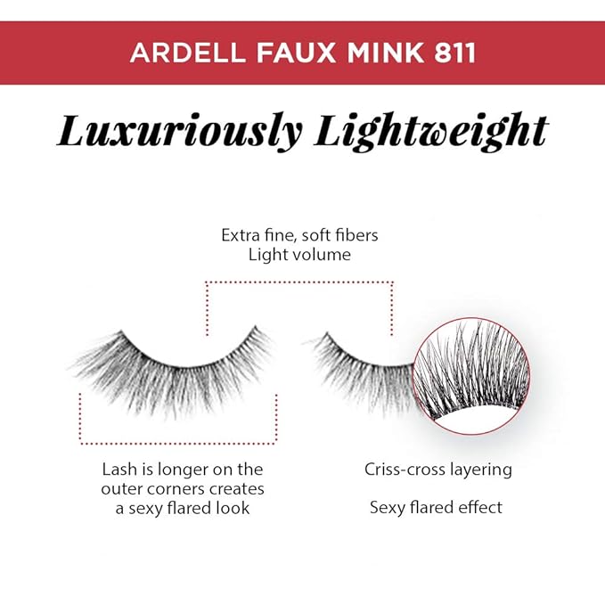 Ardell Faux Mink Lashes 811 False Eyelashes – Knot-Free Invisiband, Natural Wispy Lashes Strips, Reusable Fake Lashes, 2 Pack