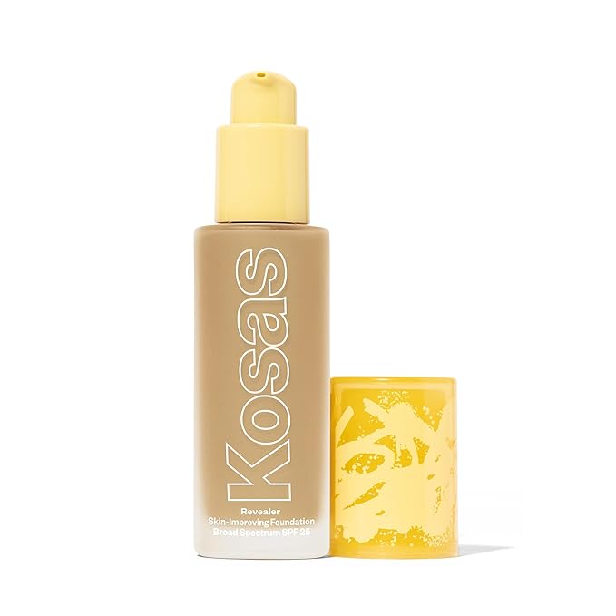 Kosas Revealer Liquid Foundation SPF 25 – Medium Buildable Coverage, Hydrating Natural Glow Finish, Light Medium Neutral Olive 210