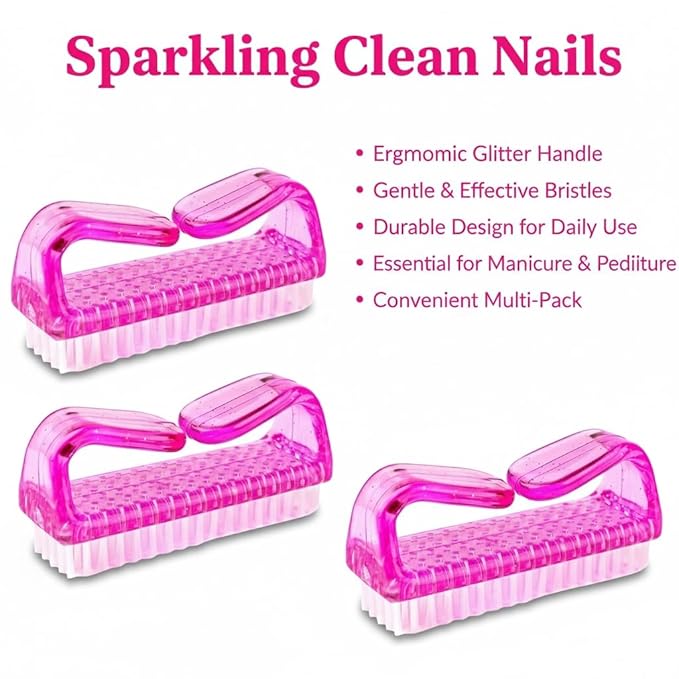 3Pcs Different Kinds of Fingernail brush with Plastic Handle Nail brush for cleaning Fingernails - Easy to use Nail Scrub brush - Nail Cleaner Nail brushes for Hands Feet(pink)
