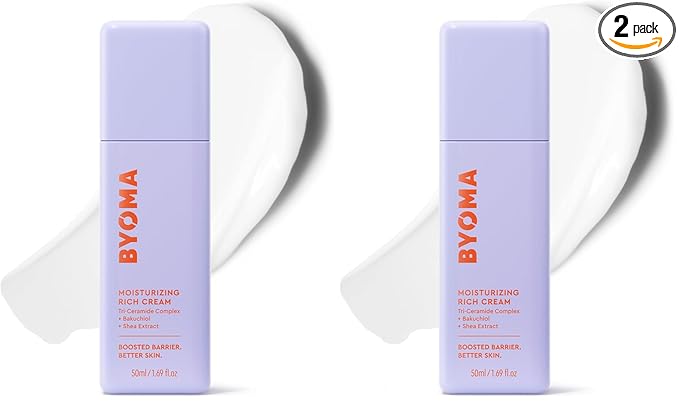 BYOMA Moisturizing Rich Cream-Barrier Repair Cream Face Lotion with Bakuchiol&Shea Extract-Ceramide Face Moisturizer for Dry Skin-Anti Wrinkle,Alcohol Free-Face Moisturizer-1.69 fl.oz,(Pack of 2)