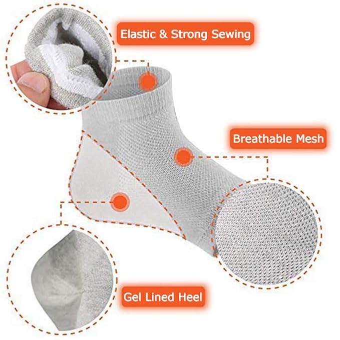 3 Pairs Moisturizing Gel Heel Socks, Vented Unisex Toeless Spa Sock for Foot Care Treatment, Cracked Heels, Dry Feet, Foot Calluses (Gray, Green, Pink)