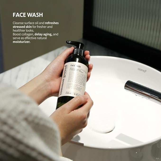 COMMON GROUND Natural Face Cleanser Wash, Paraben & Cruelty Free, Normal, Oily, Dry, Sensitive, Vegan, Plant-Based, pH 5.5, Avocado Oil, Men, Women, 8.4 Fl Oz
