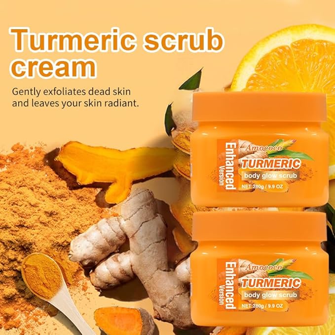 Turmeric Body Scrub, Botanical Skin Cleanser for Dullness & Uneven Tone, Gentle Exfoliating Scrub for Smooth & Glowing Skin Texture, 9.8 oz