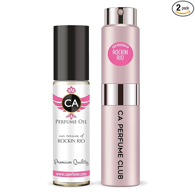 CA Perfume Duo Impression of Rockin Rio For Women Perfume Layering Set Long Lasting Travel Size EDP + Body Oil Roll-On Bottle 0.27 Fl Oz+0.33 Fl Oz