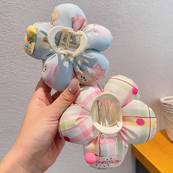 Ouliget Large Fabric Flower Claw Clip,Cute Oversized Hair Clip for Girls Women,Creative Hair Ties Ponytail Decorative Headwear for Christmas Party Decoration (Bule Flower)