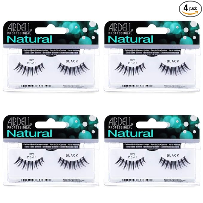Ardell Lashes 102 Demi Black – Lightweight, Reusable Fake Eyelashes with Natural Look for Beginners & Makeup Lovers, 4 Pack