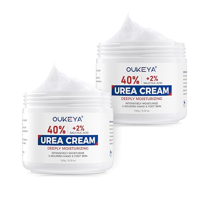 OUKEYA NEW FORMULA Urea Cream 40% Plus 2% Salicylic Acid for Feet Maximum Strength, Dry Cracked Hand Heel Moisturizing Repair Lotion for Knees, Elbows, Removes Corns, Dead Skin Cream, 5.29 oz 2 Pack