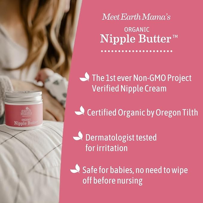 Earth Mama Organic Nipple Butter - 2 fl oz - Lanolin-Free Nipple Cream - Safe, Soothing Balm for Breastfeeding - Postpartum Essentials for Nursing
