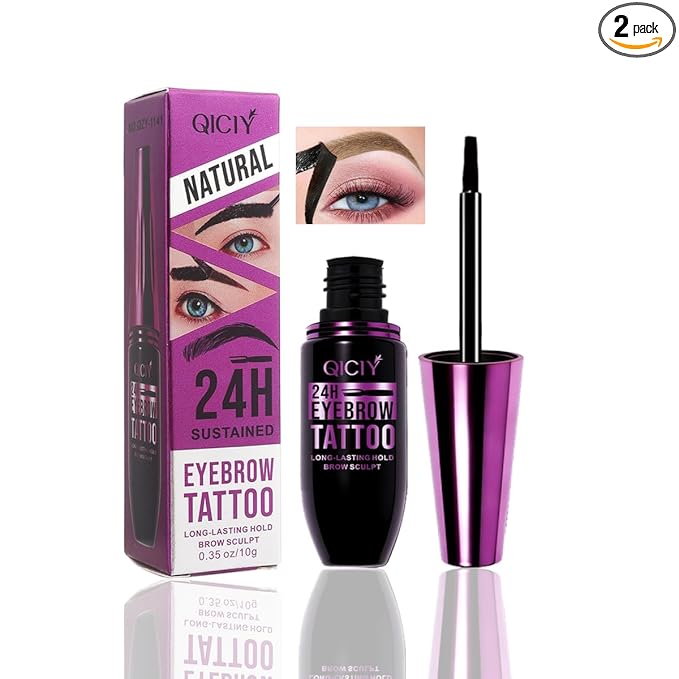 2PCS Peel Off Eyebrow Tint Gel, Semi-Permanent Color Brow Dye, Waterproof Long-Lasting Tattoo Eyebrow Gel for Fuller Defined Brows Makeup, Smudge-Proof, Easy Peel, Lasts Up To 24 Hours (Light Brown)