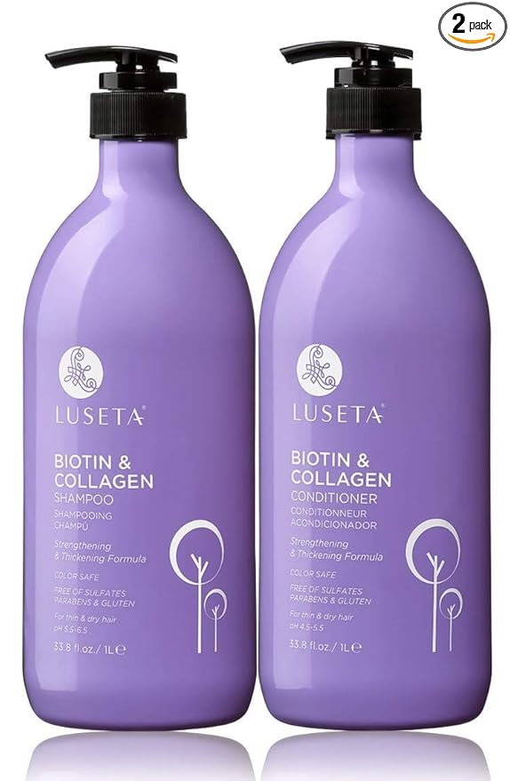 L LUSETA Biotin & Collagen Shampoo & Conditioner Set (2 x 33.8oz) - Thickening for Hair Growth, Infused with Argan Oil to Repair Dry, Damaged Hair