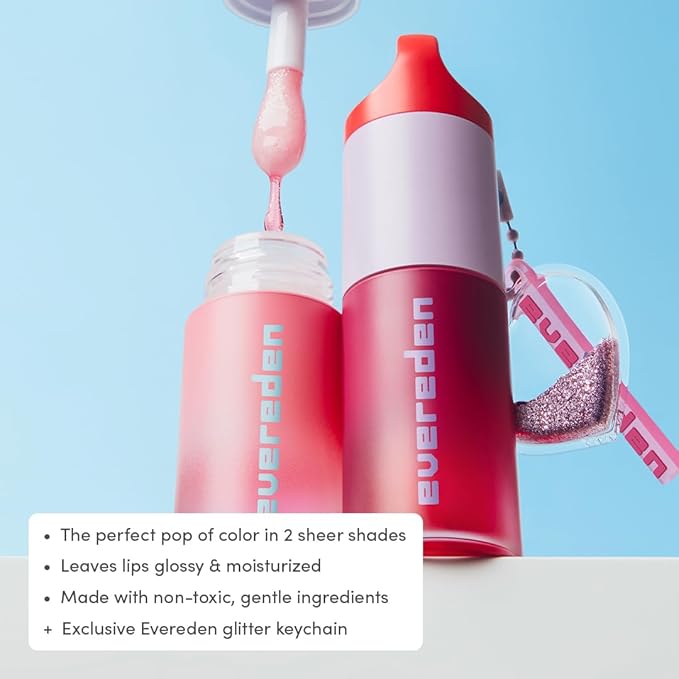 Evereden Kids Tinted Non Toxic Lip Gloss Kit: Ruby Red & Sakura Pink - Non Toxic Makeup Kit for Girls - Vegan Makeup for Kids - Hydrating Lip Gloss with Sunflower, Avocado & Grapeseed Oils | Non Toxic, Vegan