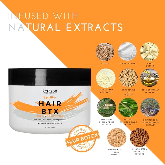 Kerazon Brazilian Hair BTX Treatment For All Hair Types + Sulfate Free and Sodium Free Shampoo & Conditioner KIT