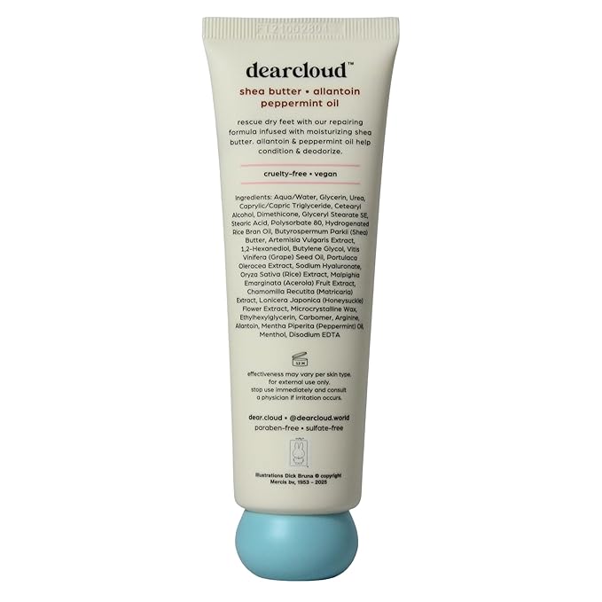 dearcloud Miffy Rescue Butter Foot Cream – Cracked Heel Repair Cream with Shea Butter, Urea, Peppermint Oil & Allantoin – Korean Foot Cream - 3 fl oz (Mint Breeze)