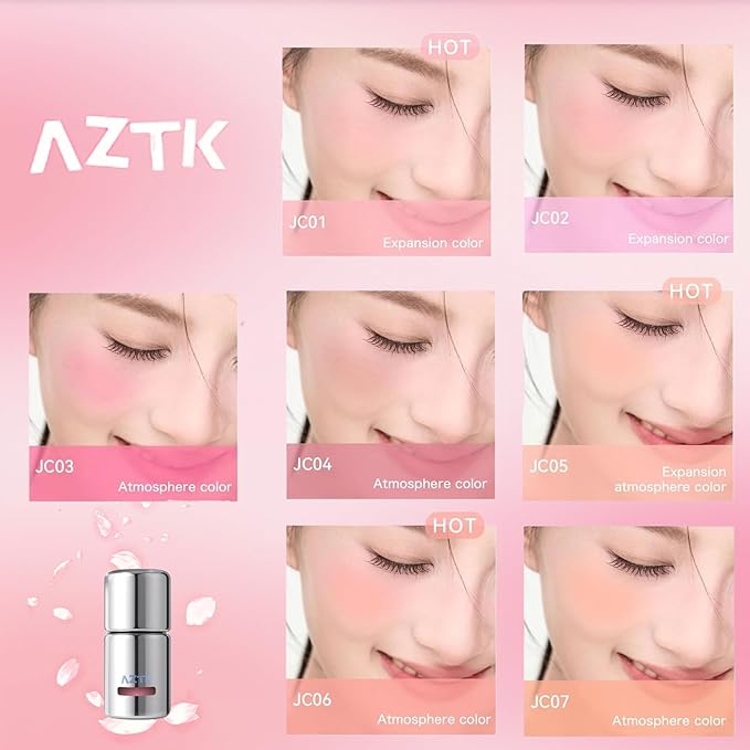 Aztk Liquid Blush, Aztk Jelly Color Liquid Blushes, Blush for Cheeks, Blushes Lotion with Sponge Head, High-Pigment, Long-Lasting, Waterproof, Matte Finish, 5ml (JC03)