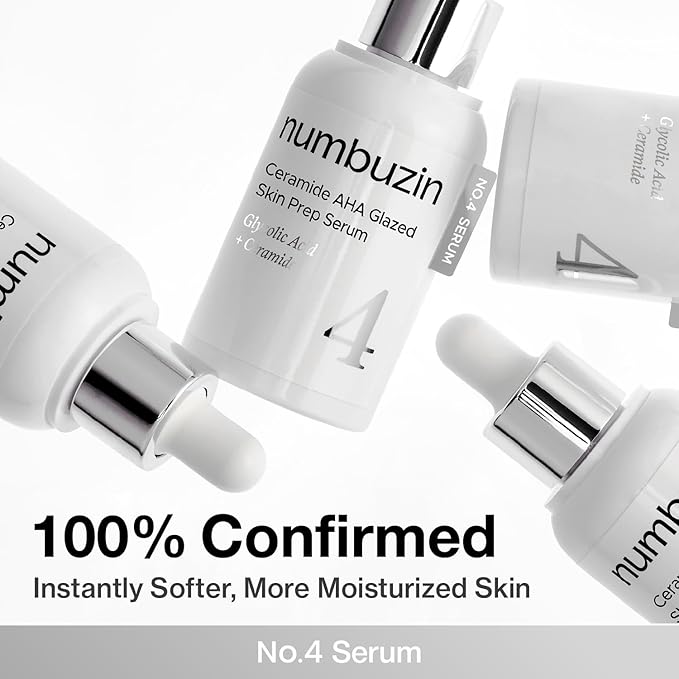 numbuzin No.4 Ceramide AHA PHA Glazed Skin Prep Serum, Gentle Exfoliating Serum with Glycolic Acid & PHA for Smooth Texture & Glass Skin Glow, 1.01 fl oz