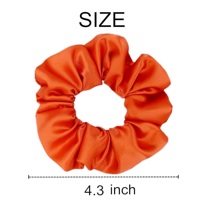 12 Pcs Satin Silk Scrunchies, Soft Hair Ties, Fashion Bands, Bows, Ropes, Elastic Ponytail Holders, Accessories for Women and Girls (4.3 Inch, Orange)