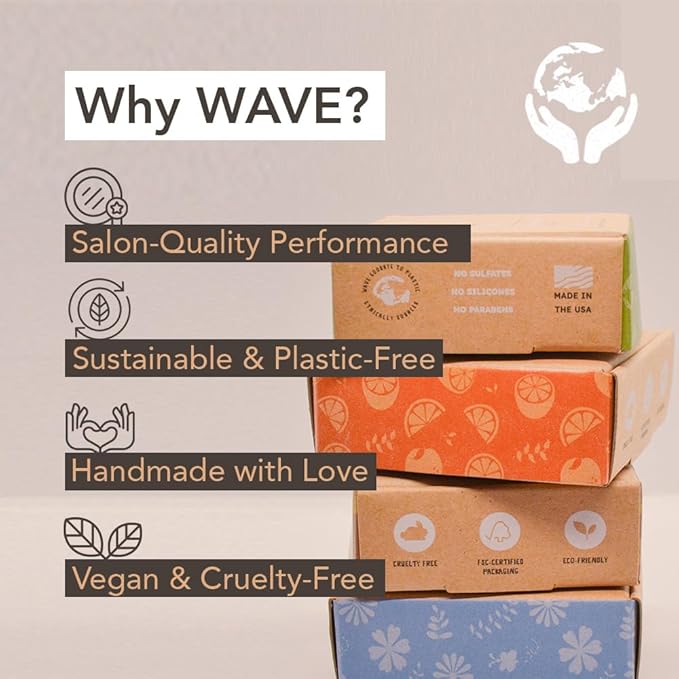 Wave Eucalyptus Oil Shampoo Bar - Moisturizing & Handmade Vegan Bar for Shiny Hair, Natural, Organic & Non-GMO Shampoo for Women & Men, 2.3 oz, Long-Lasting (80-120 Uses)