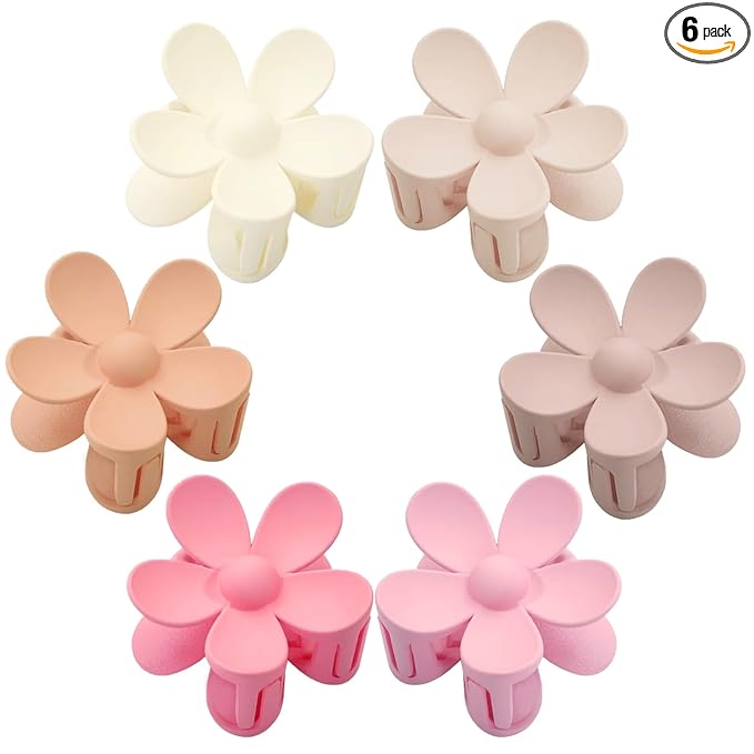 Flower Hair Clips 6 PCS Flower Claw Clips for Women Matte Large Claw Clips Strong Hold Jaw Clamps Hair Accessories for Thick Hair 6 Colors