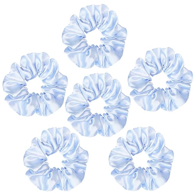 Sufermoe 6 Pcs 4.5 Inch Satin Silk Hair Scrunchies, Light Blue Elastic Hair Ties for Women and Girls, Hair Accessories for Different Hairstyles and Occasions