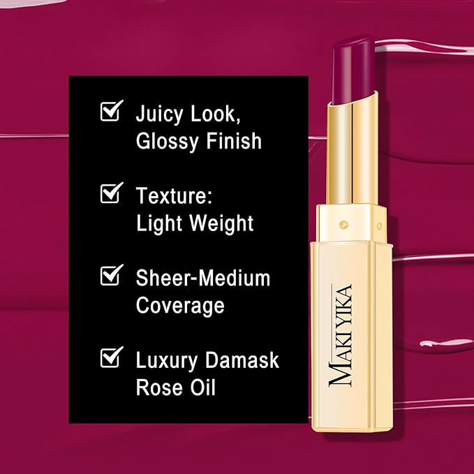 MAKI YIKA Moisture Purple Lipstick for Women Hydrate Tinted Lip Balm for Mother's Day Dry Cracked Lips Sheer Lipstick Lip Tinted Glossy Finish,MA067 Jam Purple