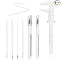 Eyebrow Microblading Marker Pen, 2 Pcs Brow Mapping Pens with with 4 Replacement Refills and 1 Ruler, Makeup Tattoo Skin Marker Pen, Brow Lamination Supplies for Eyebrow Lip Skin(White)