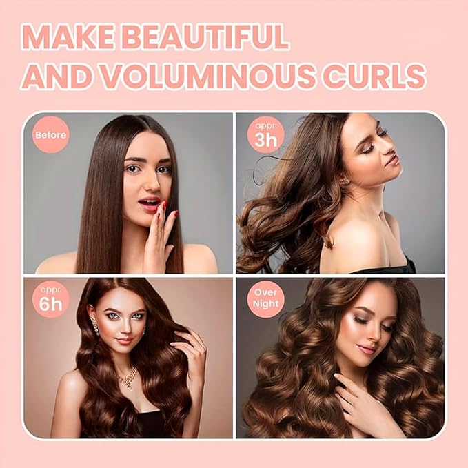 Heatless Hair Curlers for Overnight Curls, No Heat Curl Rods with Hook for Long & Medium Blowout Hair (Black)