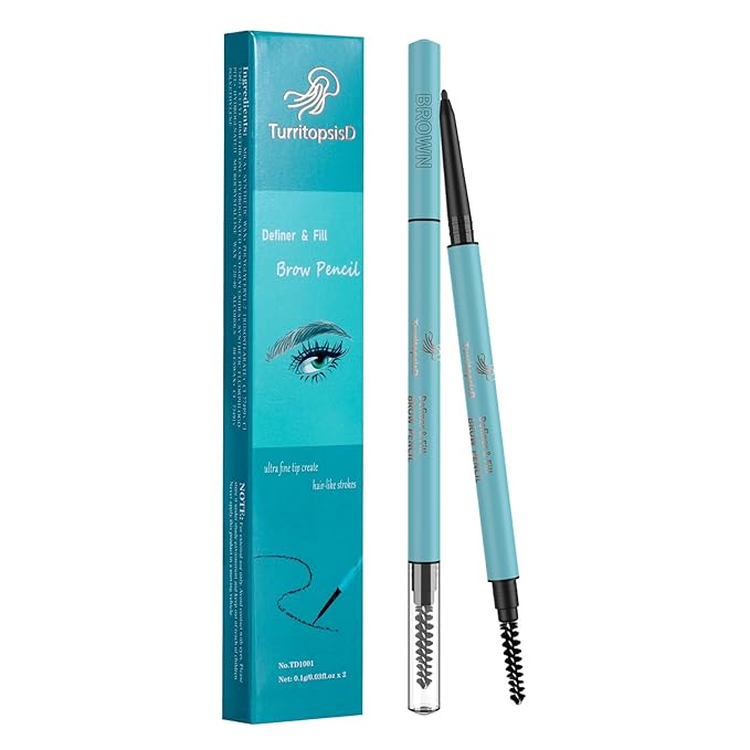 TurritopsisD Eyebrow Pencil Liner 2-Pack Dark Brown Waterproof Long-Lasting Retractable Extra-Thin Pen with Built-in Brush for Natural Eye Brow Makeup